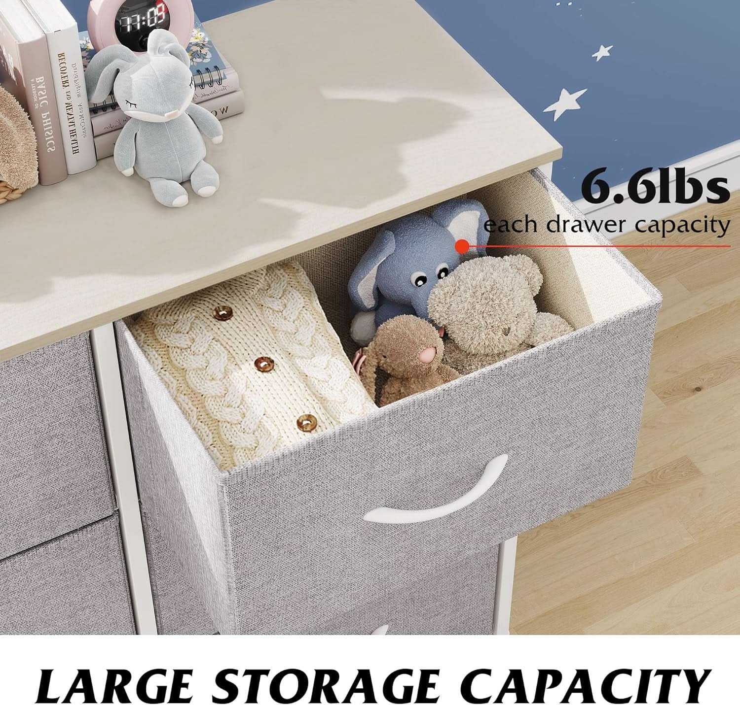 Light Grey Fabric Dresser With 6 Drawers And Fabric Bins from PriceLows™