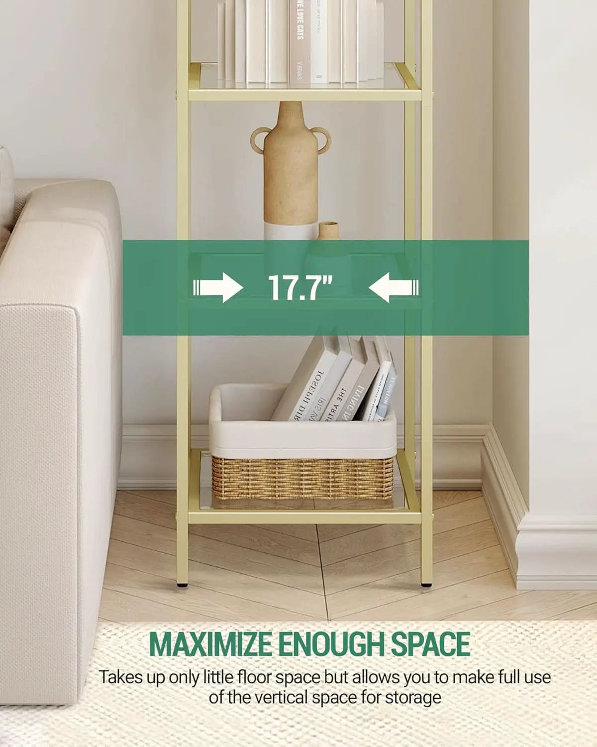 Bookcase Bookshelf 6 Tier Gold Tempered Glass Arched Top from PriceLows™