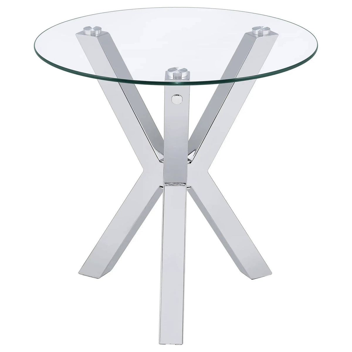 Kenzie Round Tempered Glass Top End Side Table Chrome | 23.5 x 23.5 x 23.25 in | Tempered Glass & Steel | Living Room