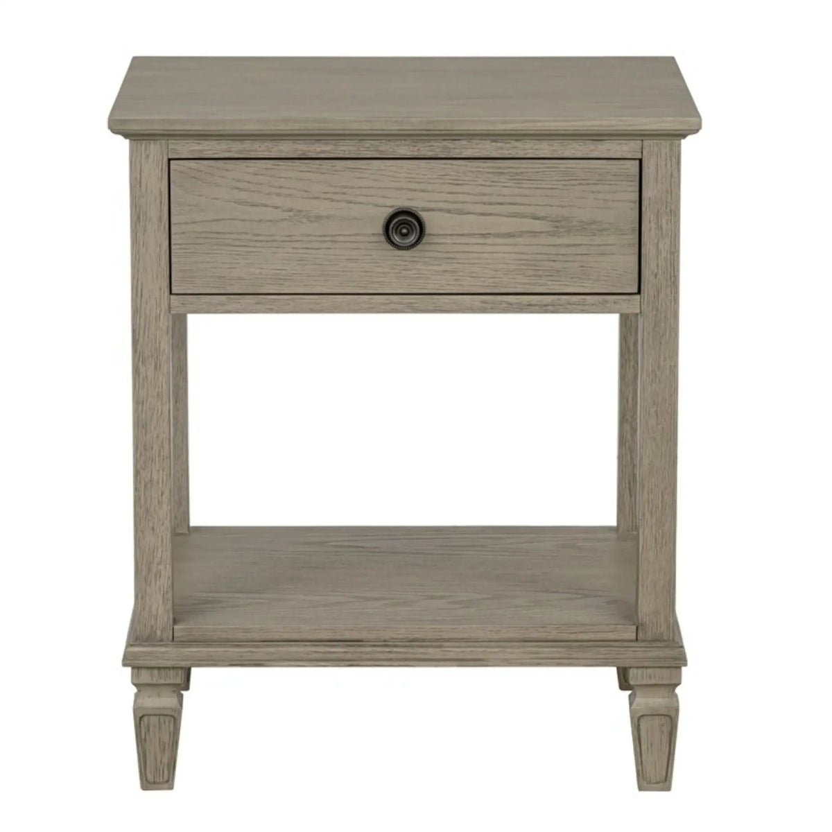 Victoria Bedside Table | Aged Brown Oak Finish | Drawer And Open Shelf | Wire Brush Detail