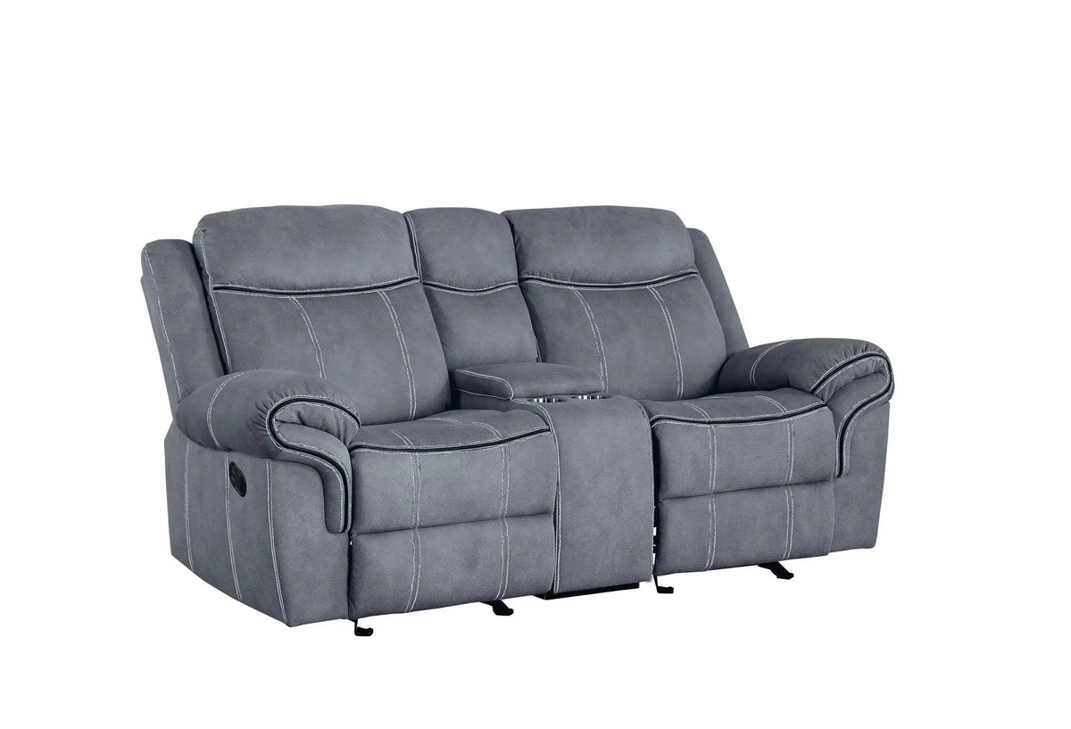 Zubaida Recliner Loveseat | Two-Tone Upholstery | USB Port Console | Glider Motion Reclining