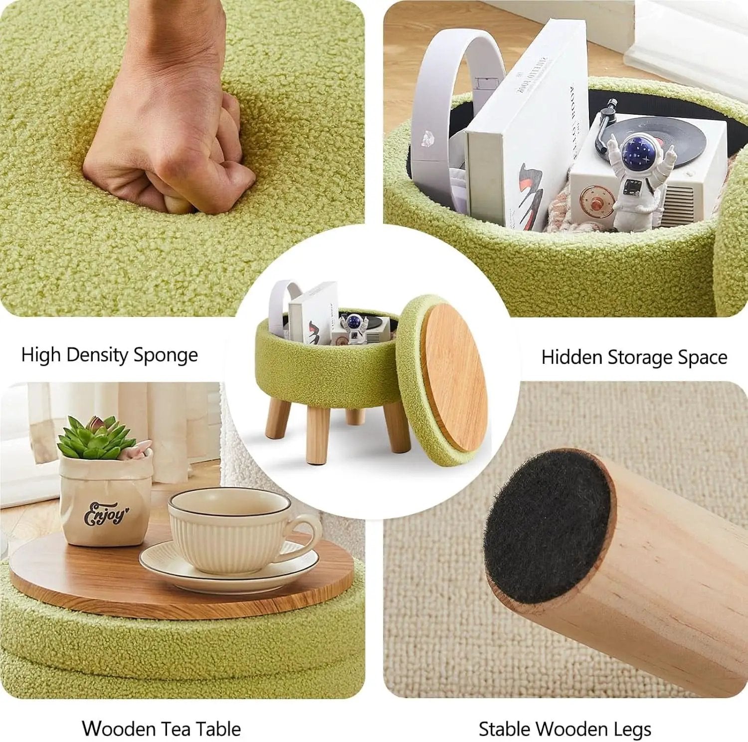 Storage Ottoman Round Footstool Velvet Modern Utility from PriceLows™