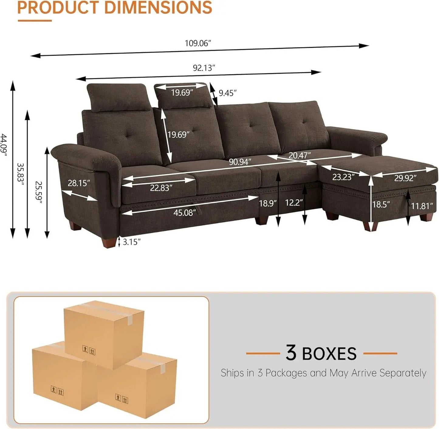 110 Inch Convertible Sectional Sofa With Storage Microfiber L Shaped Couch Ottoman Cup Holders from PriceLows™