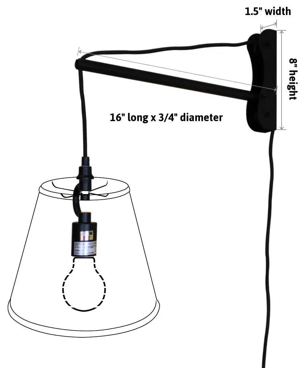 Wall Mount Pendant Light | 14 Inch | 1 Light | Plug In Cantilever Black Oatmeal
