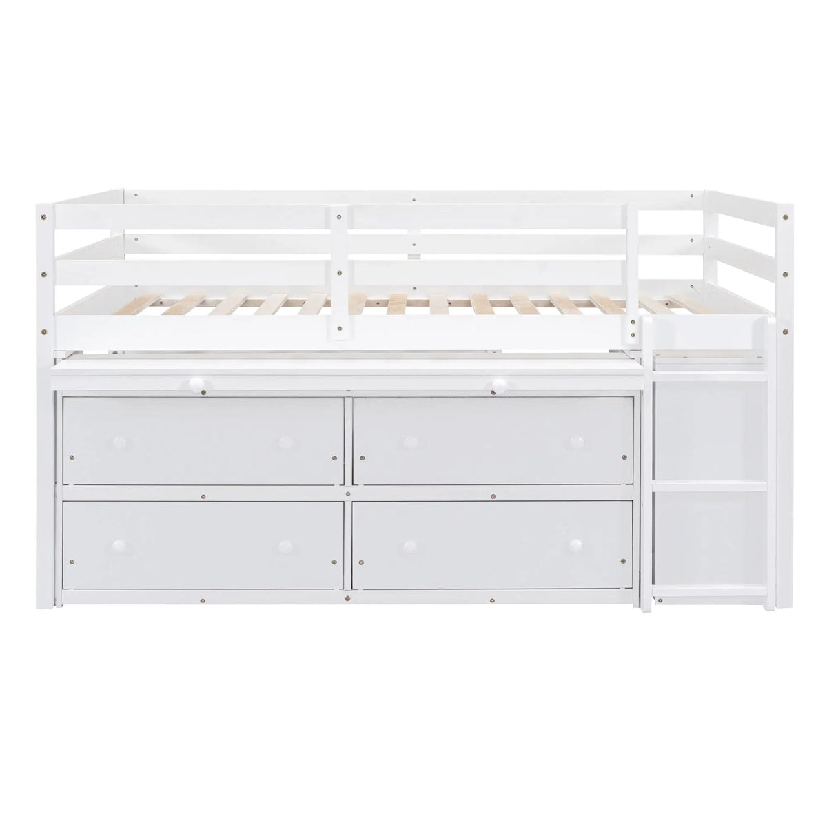 Loft Bed With Retractable Desk | 4 Front Drawers | Lateral Portable Desk | Side Shelves
