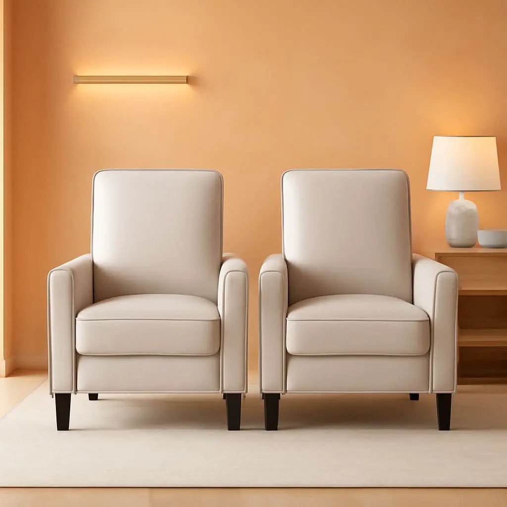 Light Gray Fabric Recliner Set 2 Low Profile Chairs from PriceLows™