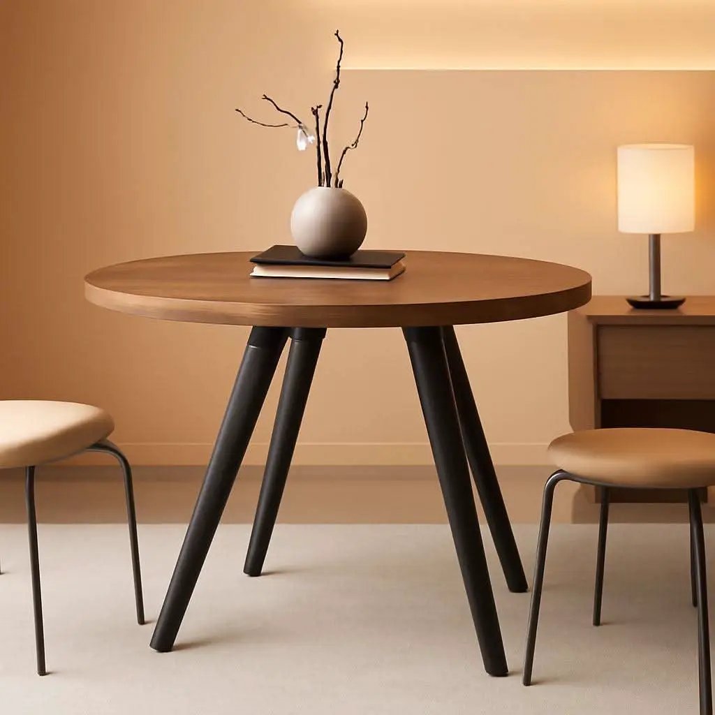 Contemporary Rustic Walnut Wood Dining Table 31.5in Round from PriceLows™
