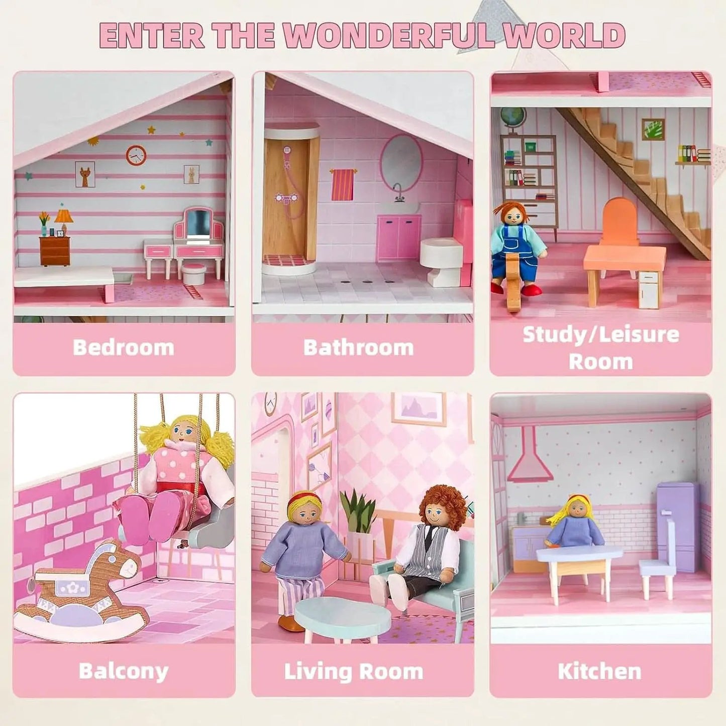 Wooden Dolls House Villa Style Premium Furnishings from PriceLows™