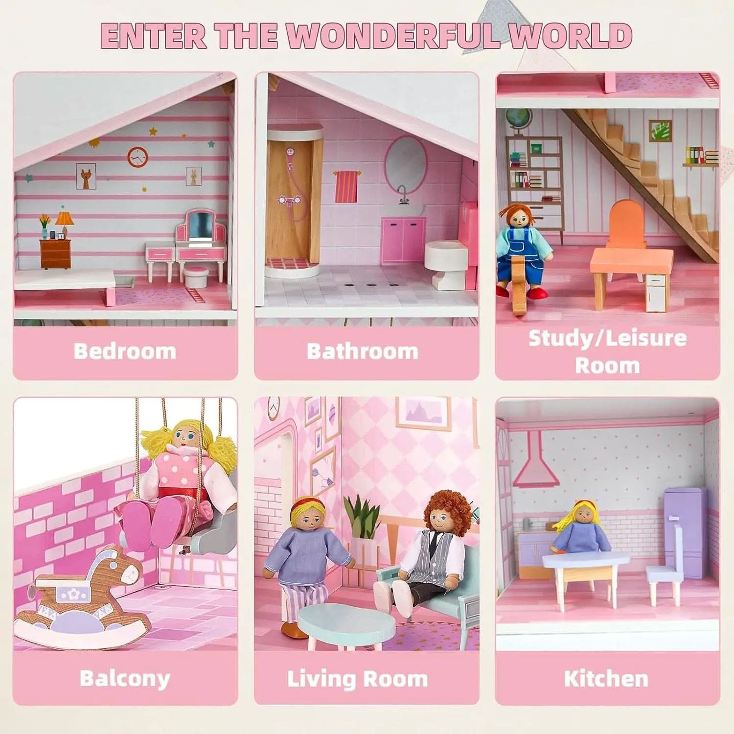 Wooden Dolls House Villa Style Premium Furnishings from PriceLows™