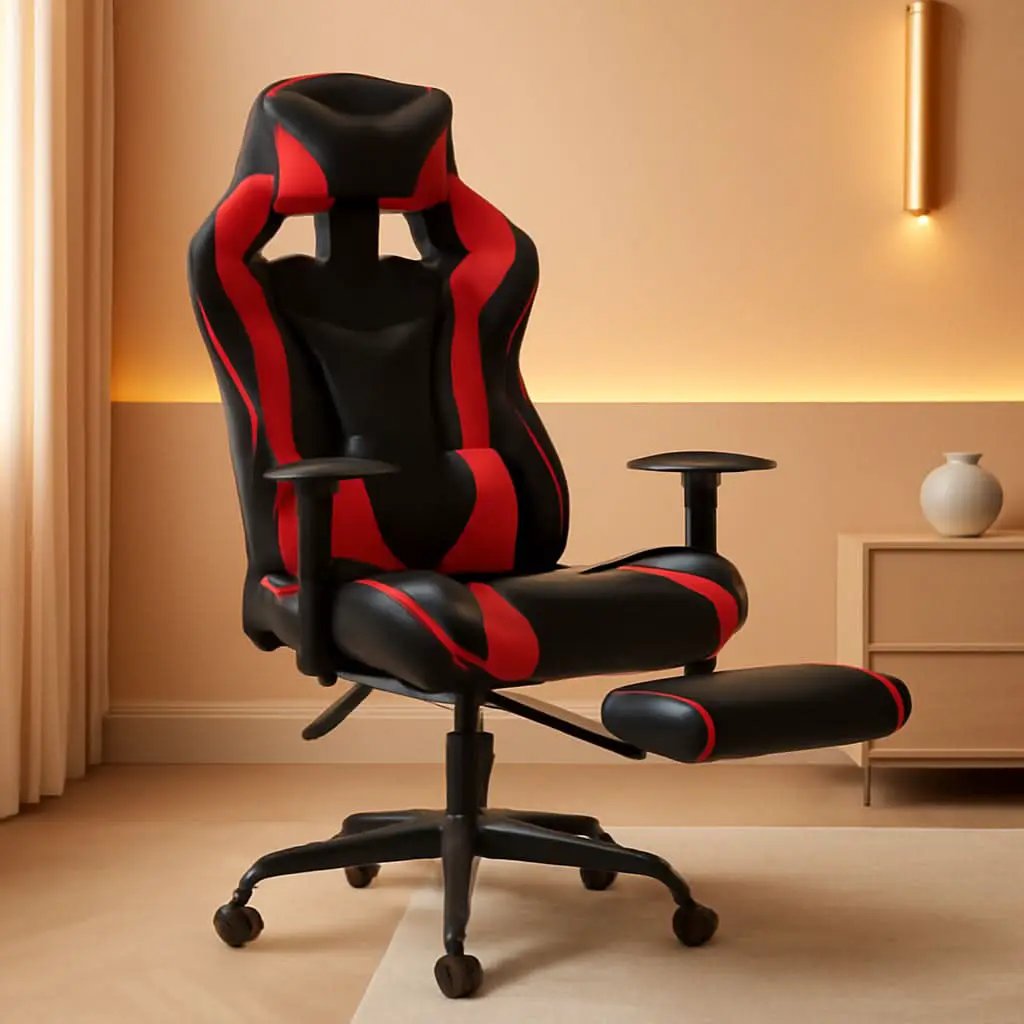 Ergonomic Gaming Chair With Footrest And Lumbar Support Red from PriceLows™