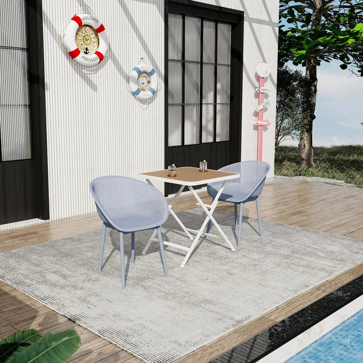 Lounge Chair Set With Folding Table | 2 Pack Chairs | All-Weather Polypropylene | Woven Design