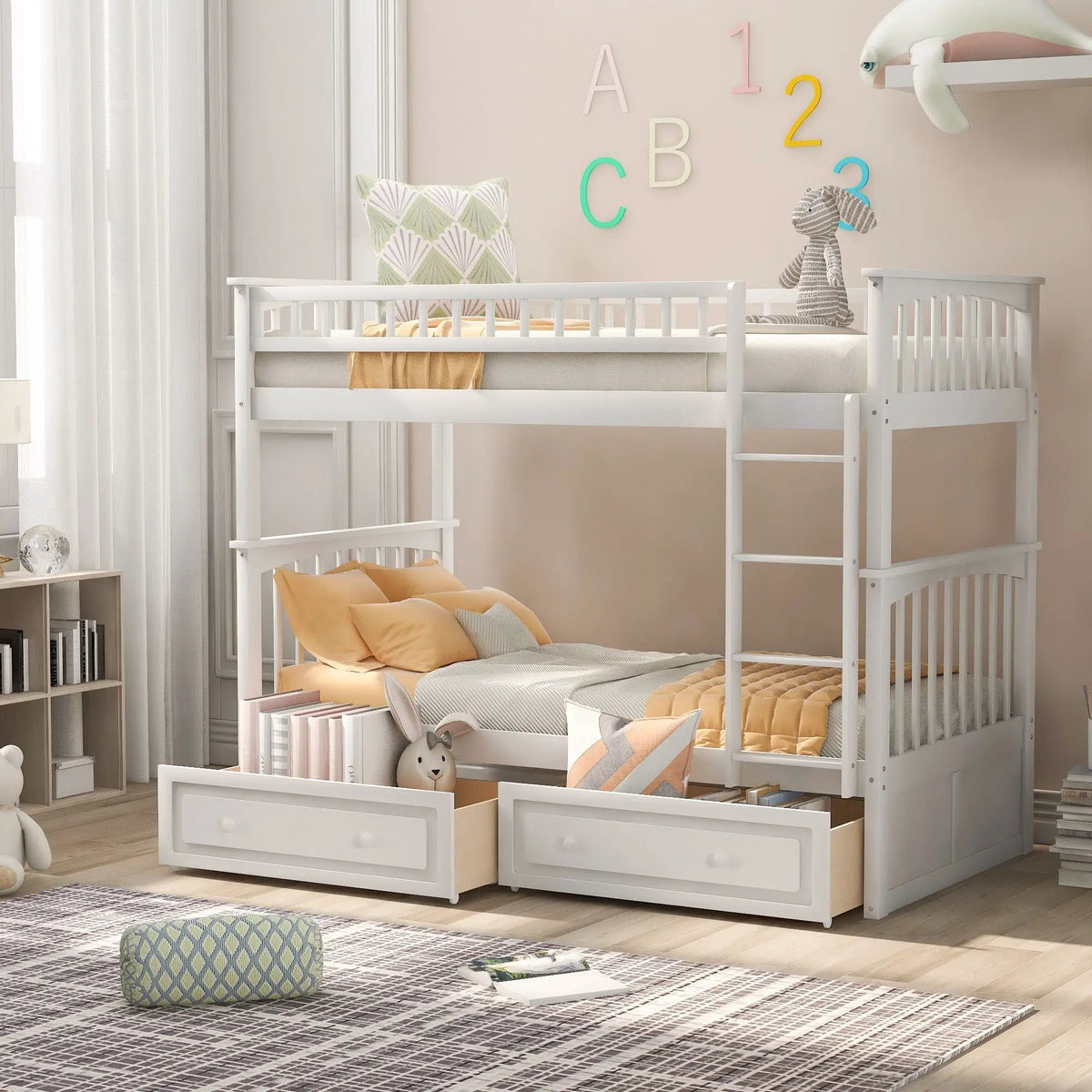 Twin Over Twin Bunk Bed | With Storage Drawers | Convertible | Twin Size