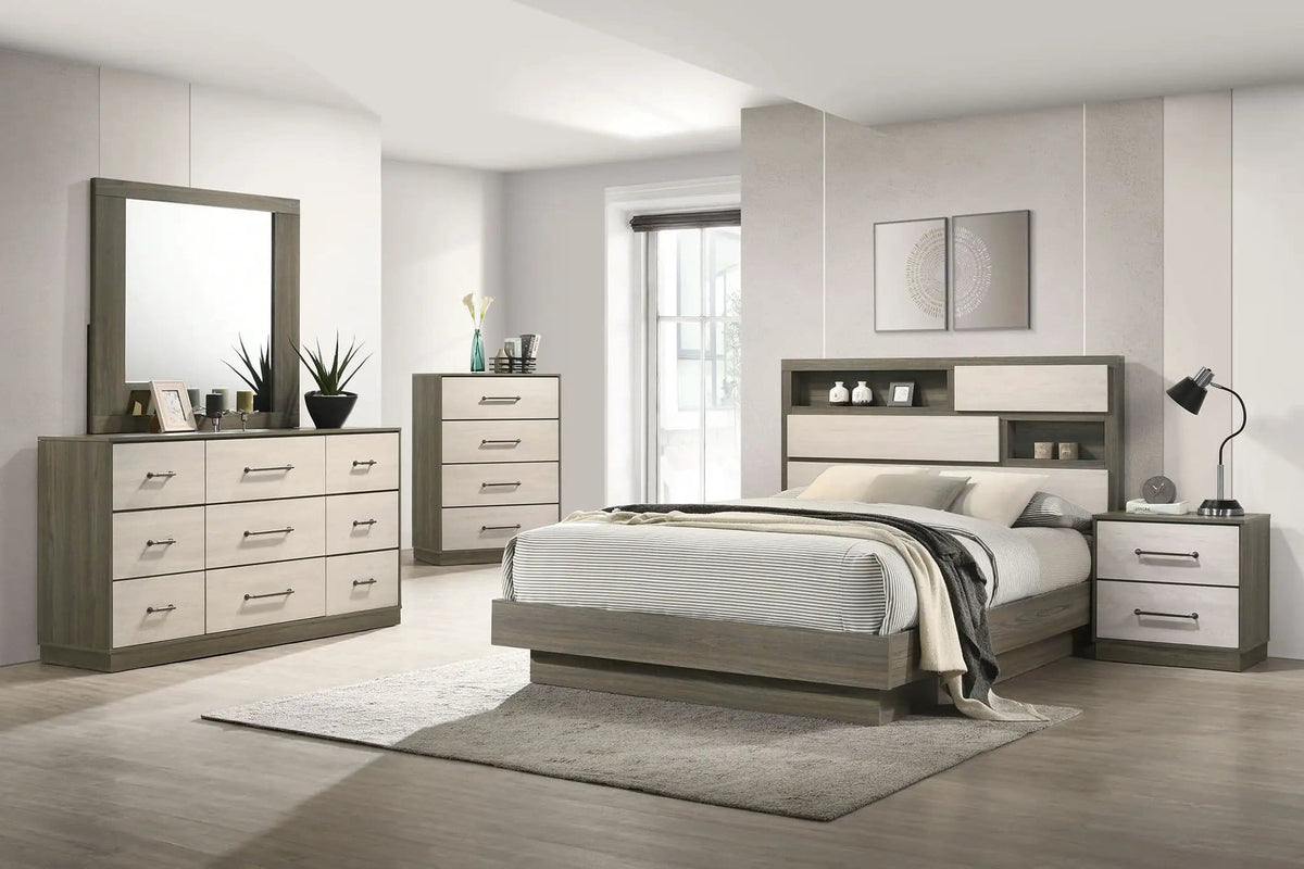 Fenwick 5-piece Queen Bedroom Set Grey | 5-Piece Set | Metal & Veneer | Oak