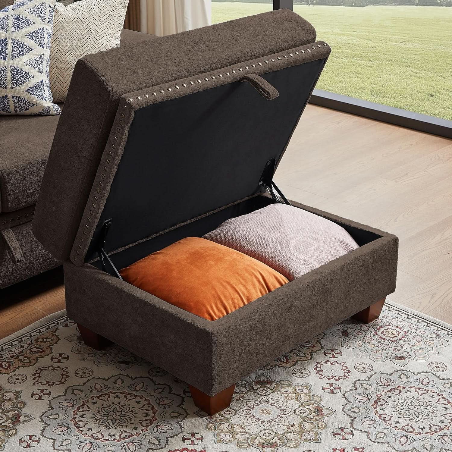 110 Inch Convertible Sectional Sofa With Storage Microfiber L Shaped Couch Ottoman Cup Holders from PriceLows™