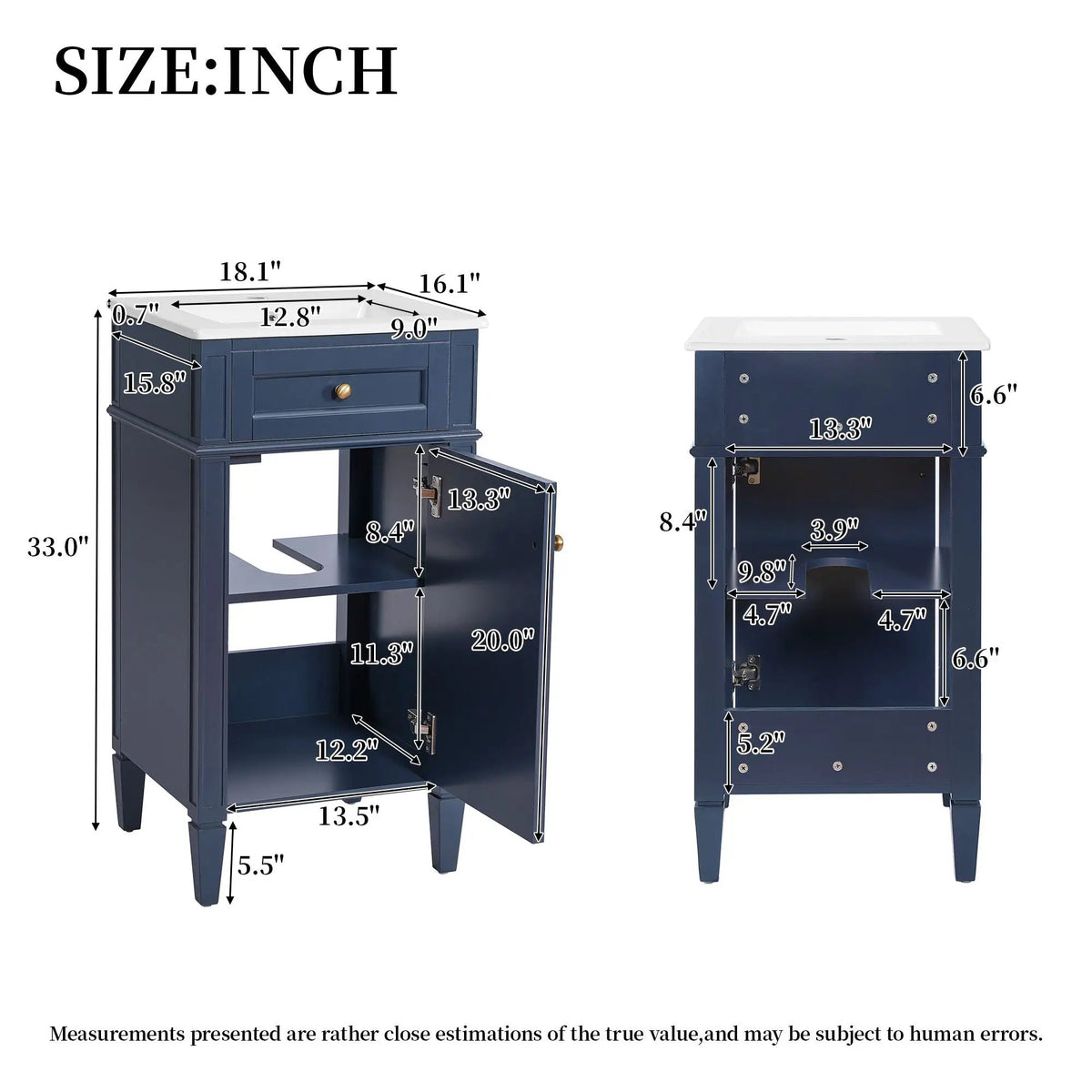 French Style Bathroom Vanity | Rectangular Design | Soft-Closing Door | Adjustable Shelf