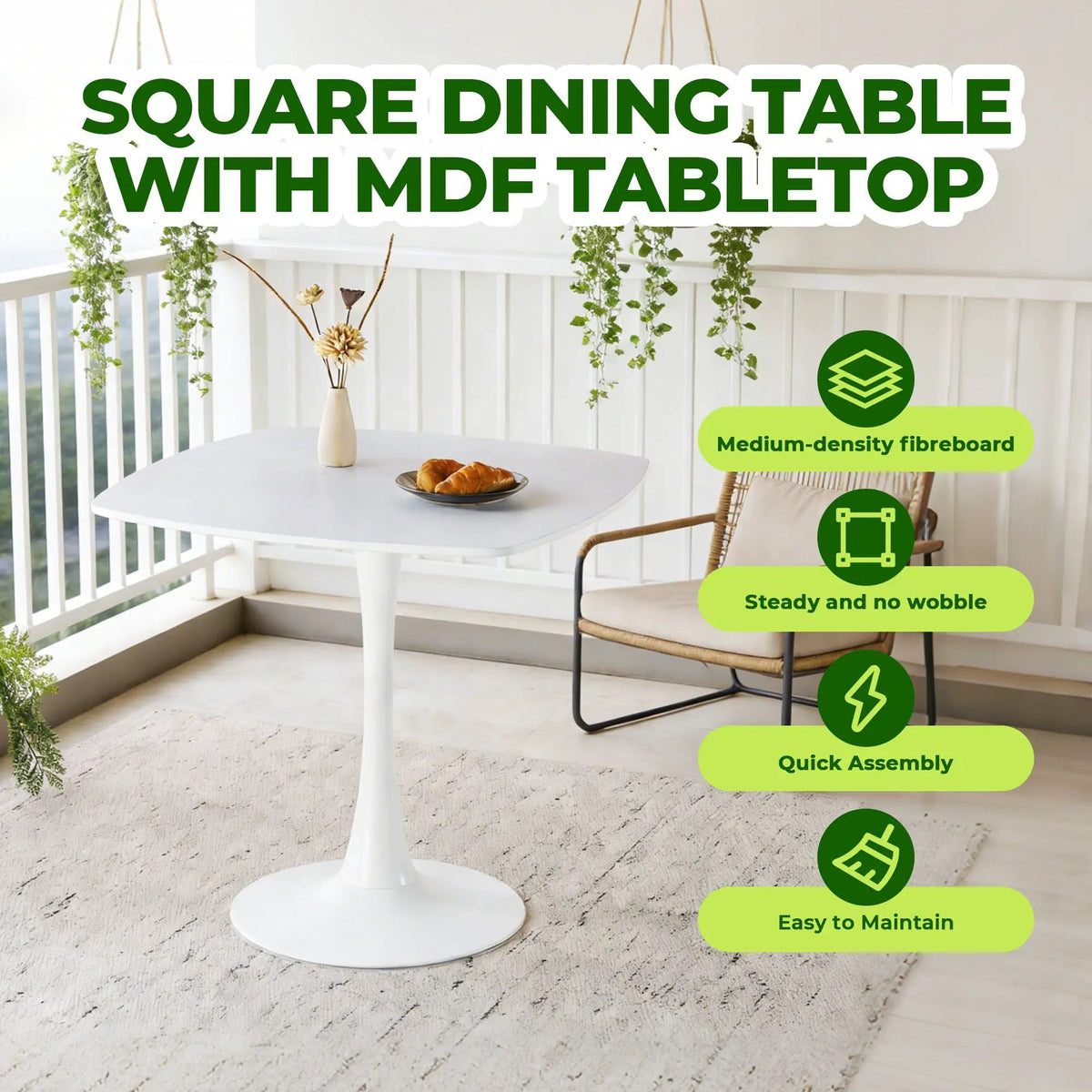Modern Dining Table | 42 Inch Square | Pedestal Base | Contemporary Design