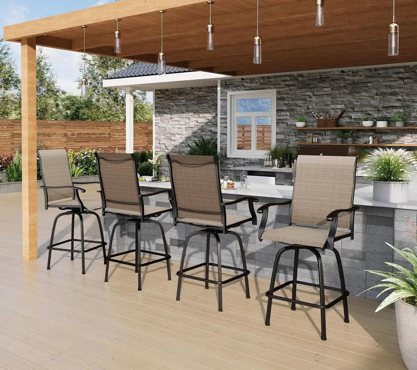 Swivel Outdoor Bar Stools Set of Four Durable Chairs from PriceLows™