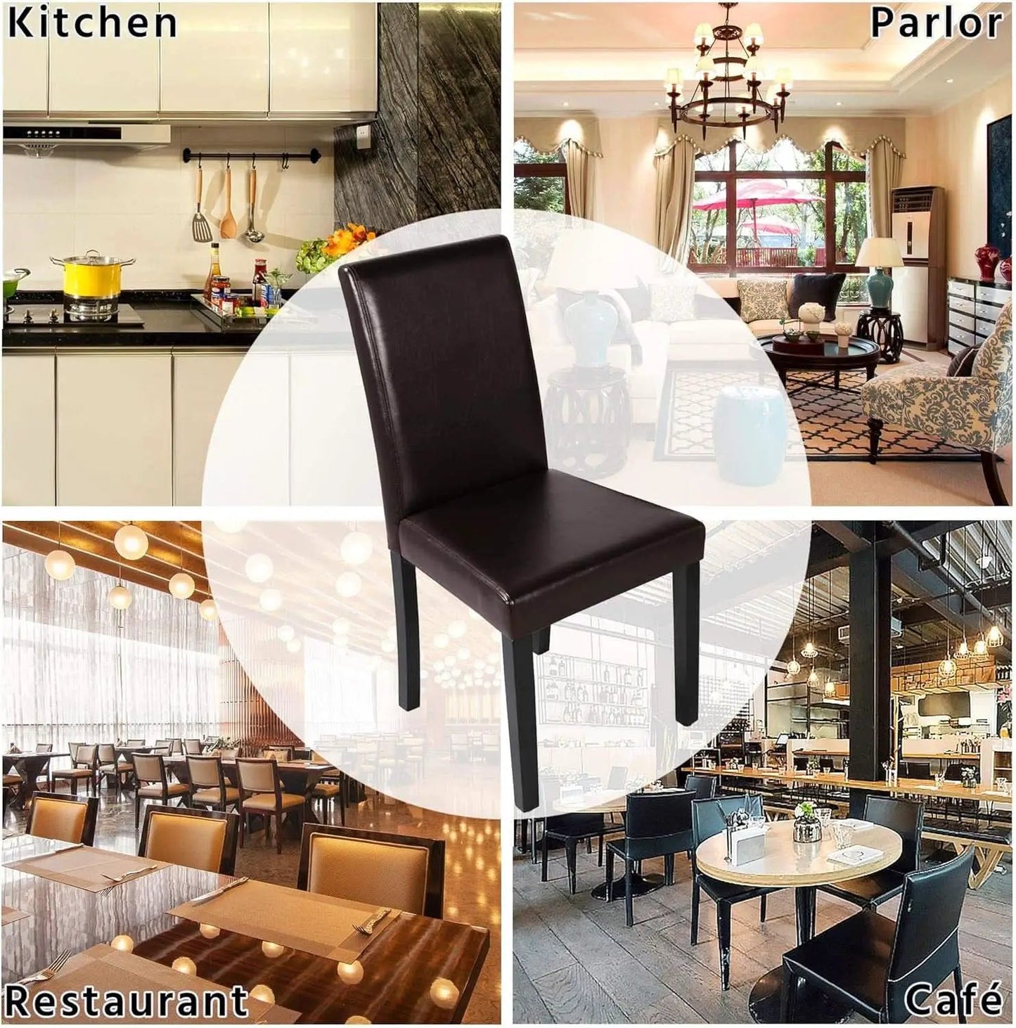 Set Of 4 Dark Brown PU Leather Dining Chairs With Wood Legs from PriceLows™