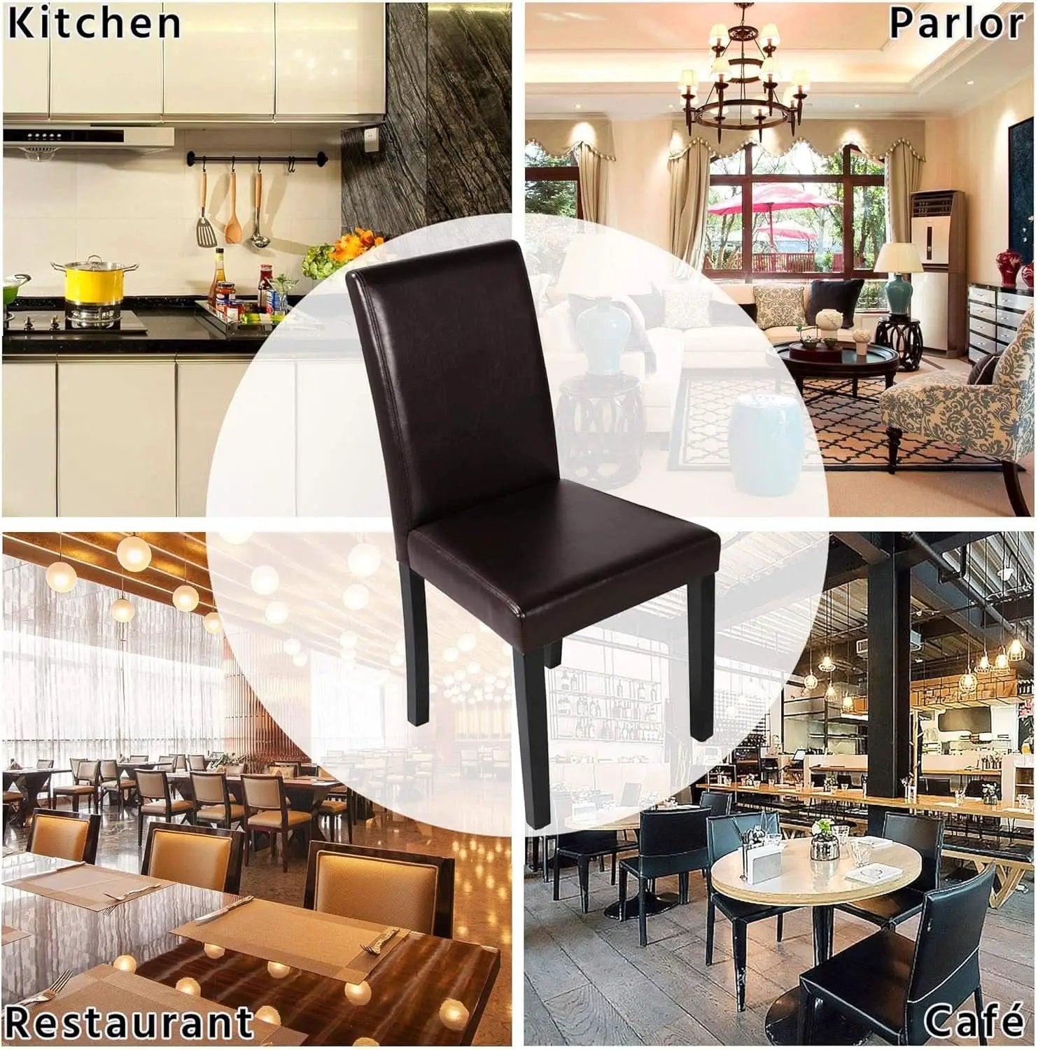 Set Of 4 Dark Brown PU Leather Dining Chairs With Wood Legs from PriceLows™