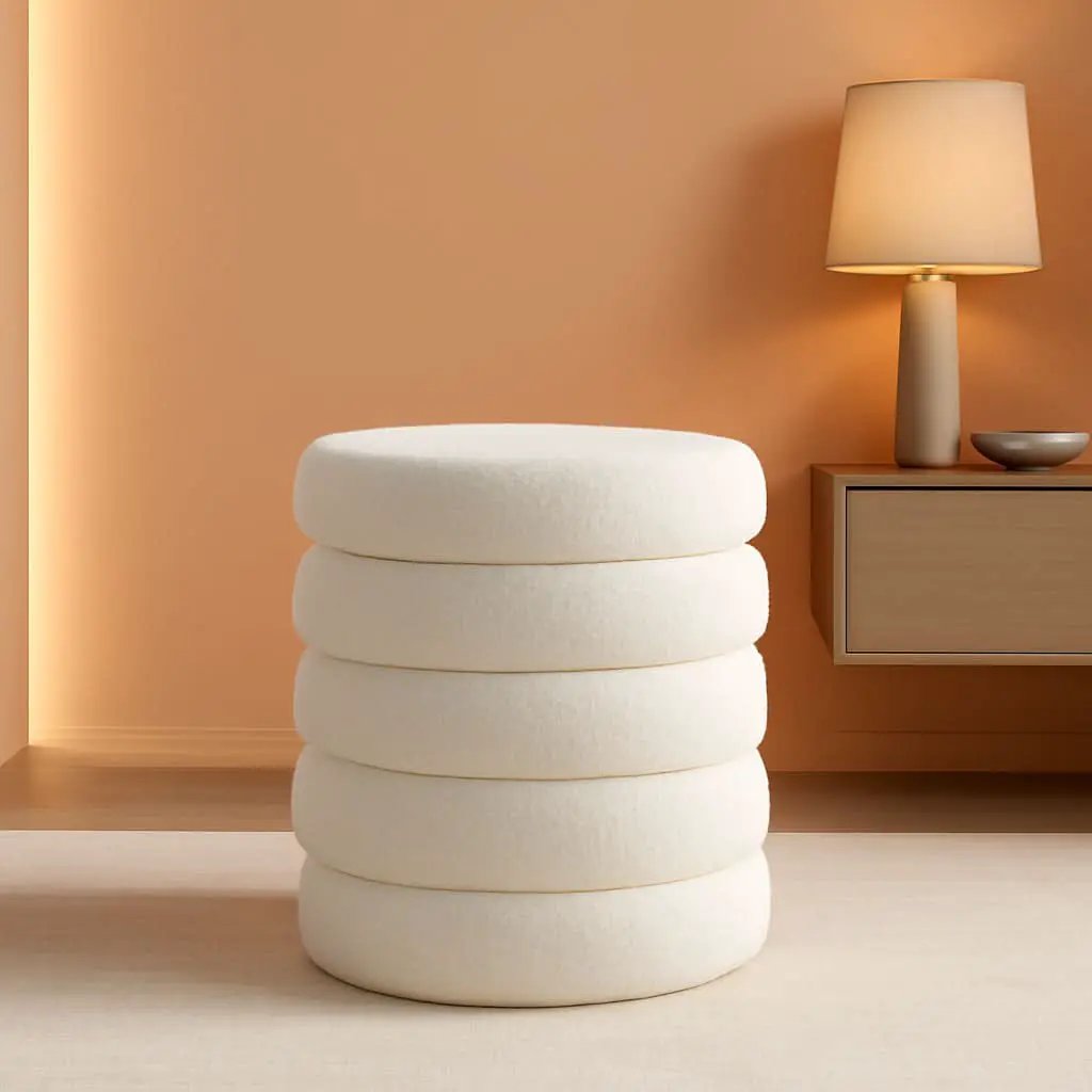 Round Ottoman With Hidden Storage And Cushioned Top from PriceLows™