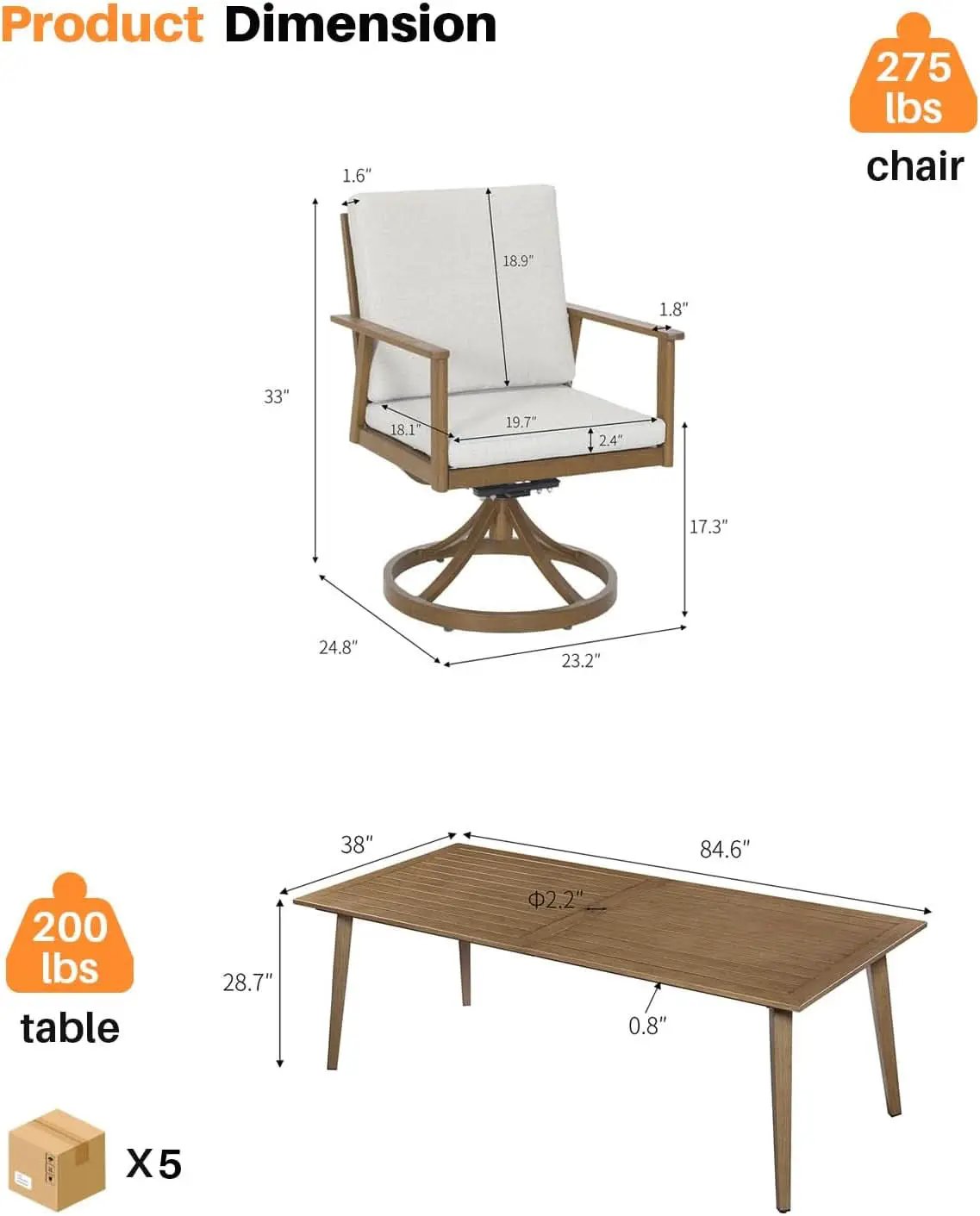 Nine Piece Outdoor Patio Dining Set with Swivel Chairs from PriceLows™