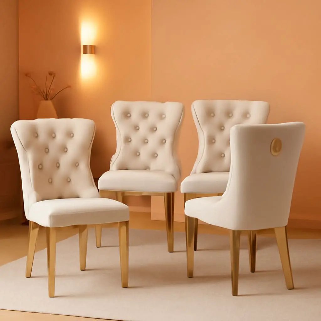 Velvet Dining Chairs Set Of 4 With Gold Plated Legs from PriceLows™