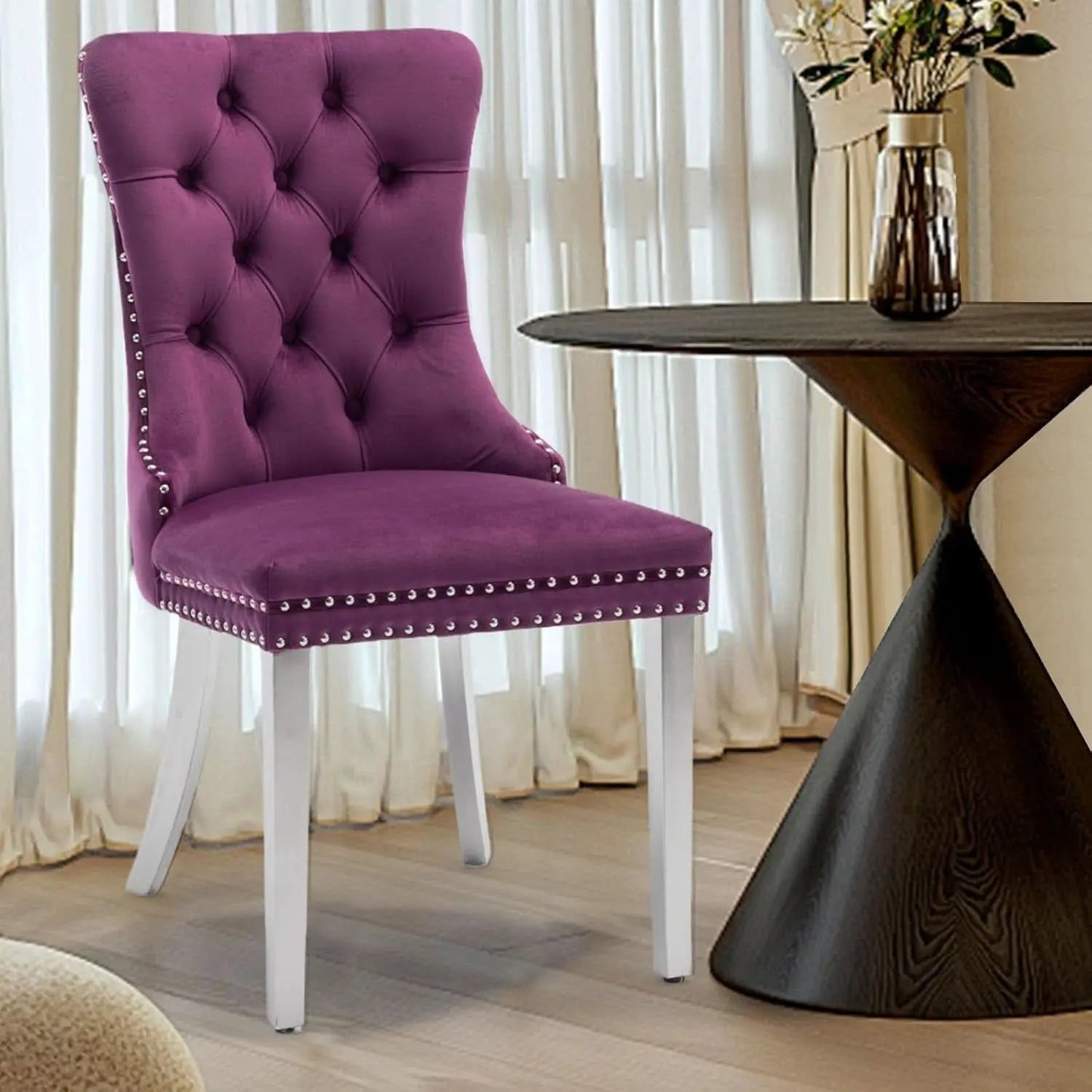 Velvet Dining Chairs Set Of 4 With Nailhead Trim And Silver Plated Legs from PriceLows™