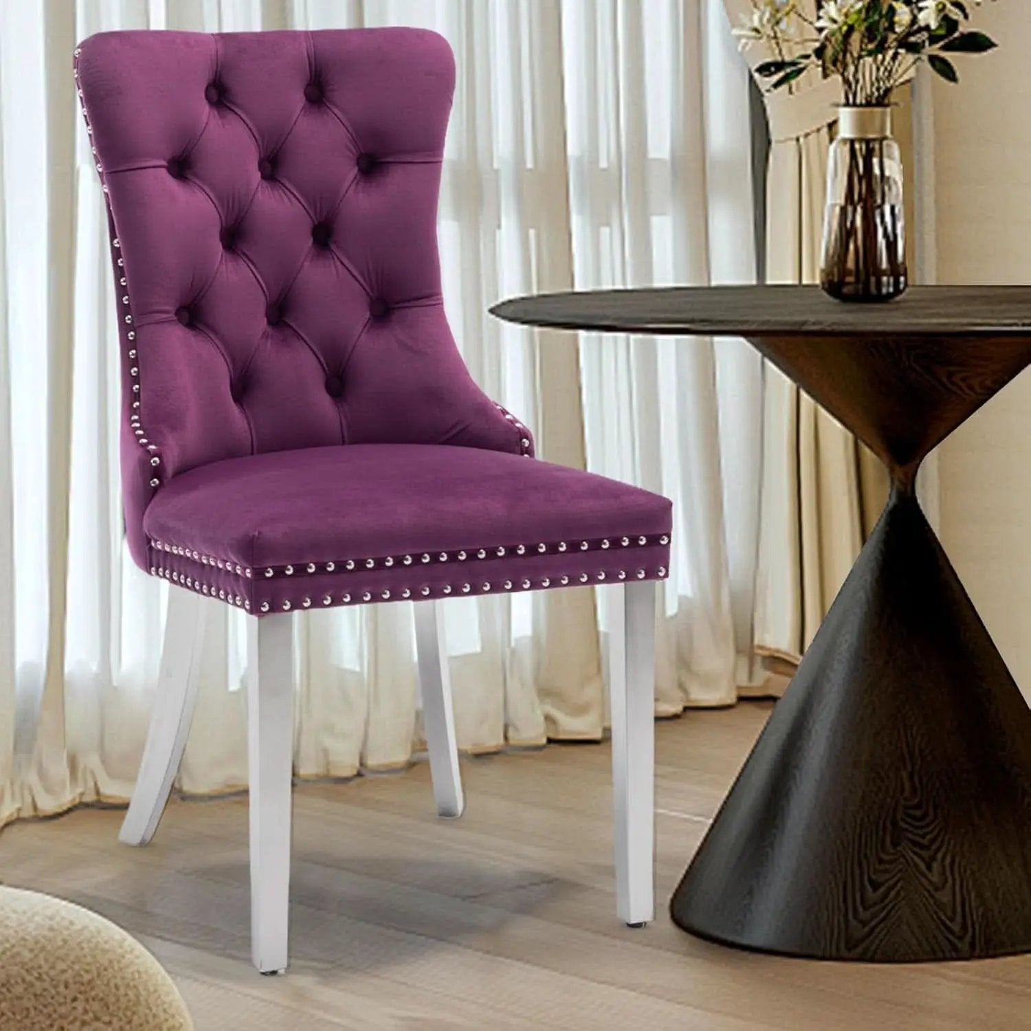 Velvet Dining Chairs Set Of 4 With Nailhead Trim And Silver Plated Legs from PriceLows™