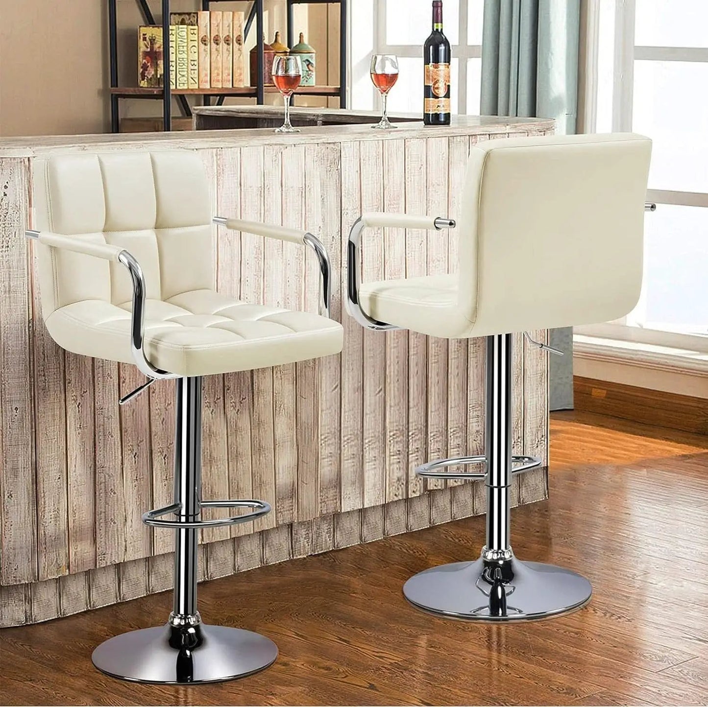 Beige Tall Bar Stools Adjustable Swivel Set Of Two from PriceLows™