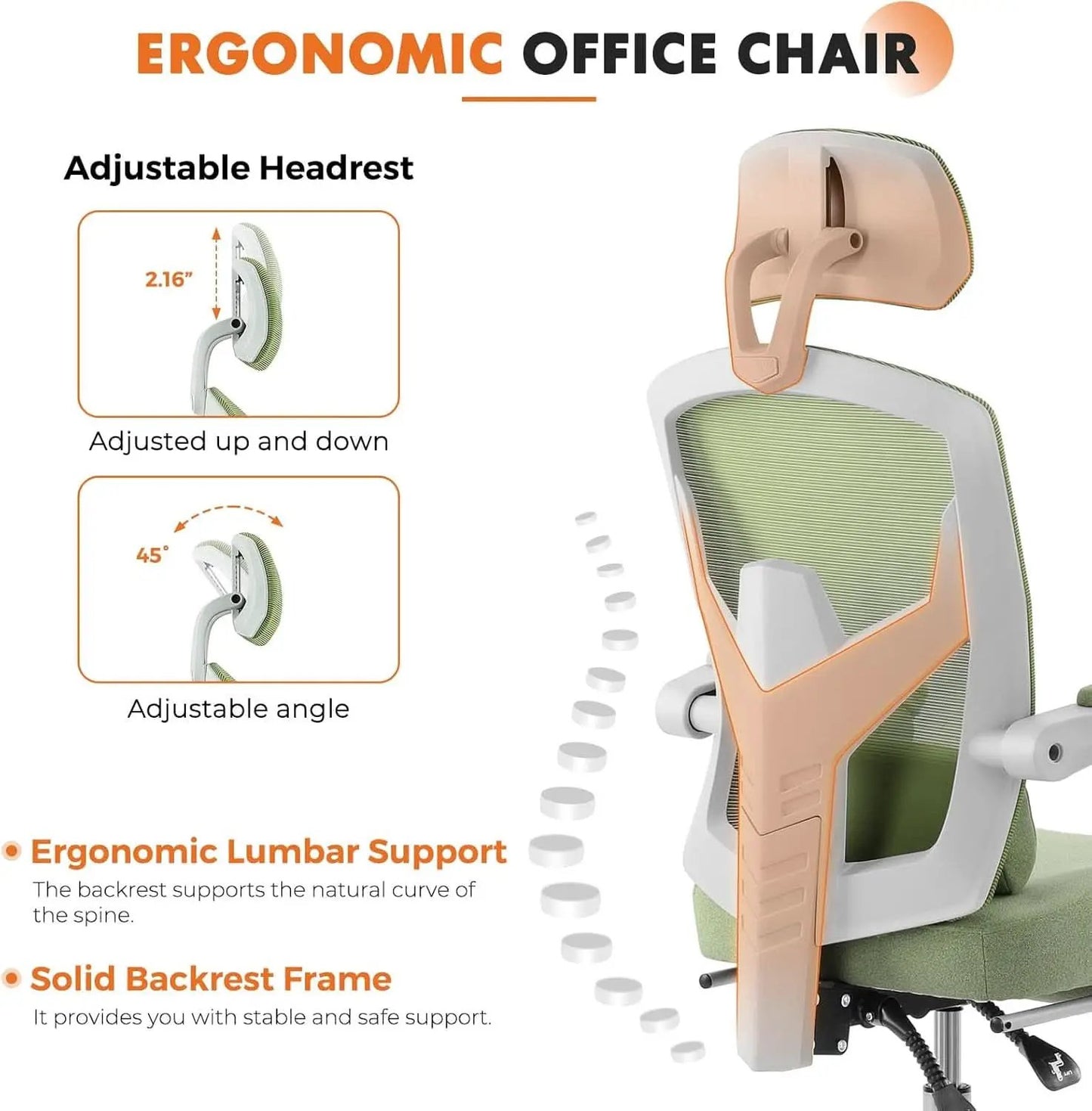 Green Ergonomic High Back Mesh Office Chair Lumbar Support from PriceLows™