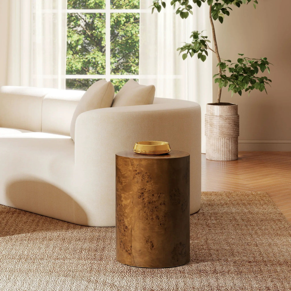 Nebula Pillar Side Table | Burl Wood Veneer | 29.5 Inch Height | Side Table Or Plinth