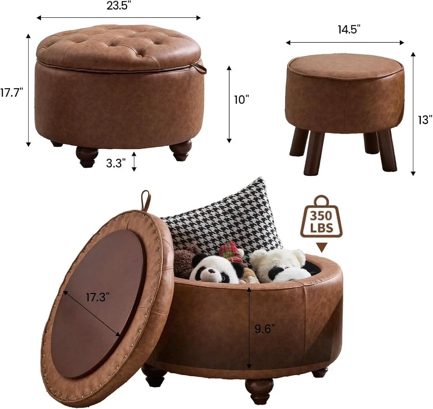 Twenty FourInch Round PU Leatherette Storage Ottoman from PriceLows™