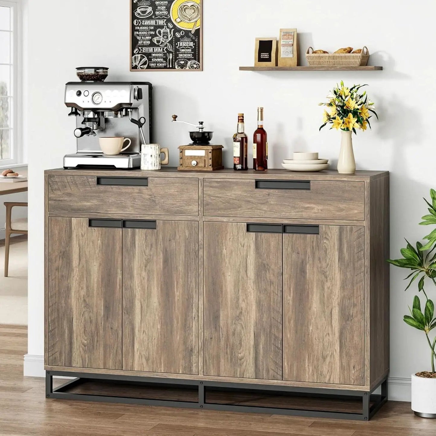 55 Inch Buffet Cabinet With 2 Drawers Modern Farmhouse from PriceLows™