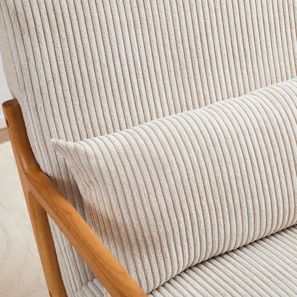 Upholstered Accent Arm Chair | Rubberwood Frame | Removable Pillow | Natural Texture