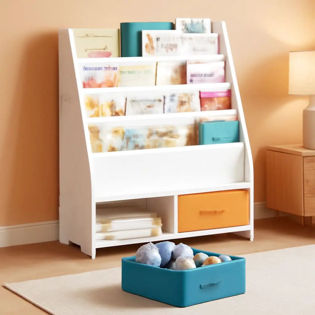 Kids Bookshelf With Storage Bins White Nursery Toddler from PriceLows™