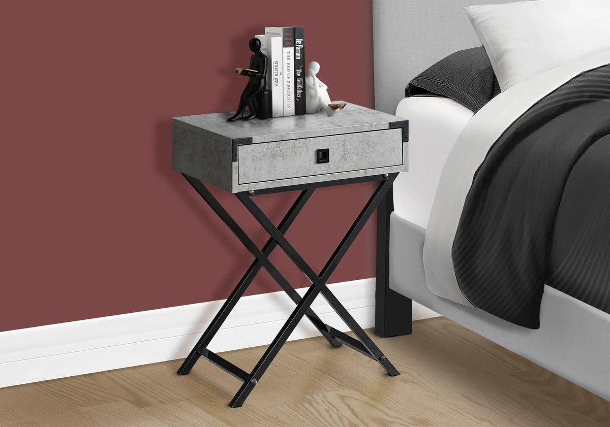 Accent Side Table | Stylish Rectangular Top | Drawer On Metal Glides | Metal Legs