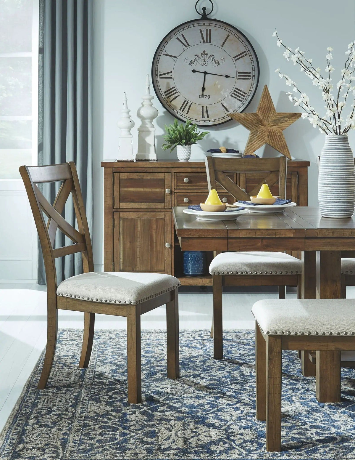 Moriville Rectangular Dining Table Set | 5 Piece Dining Room Set | Rubberwood | Dining Room