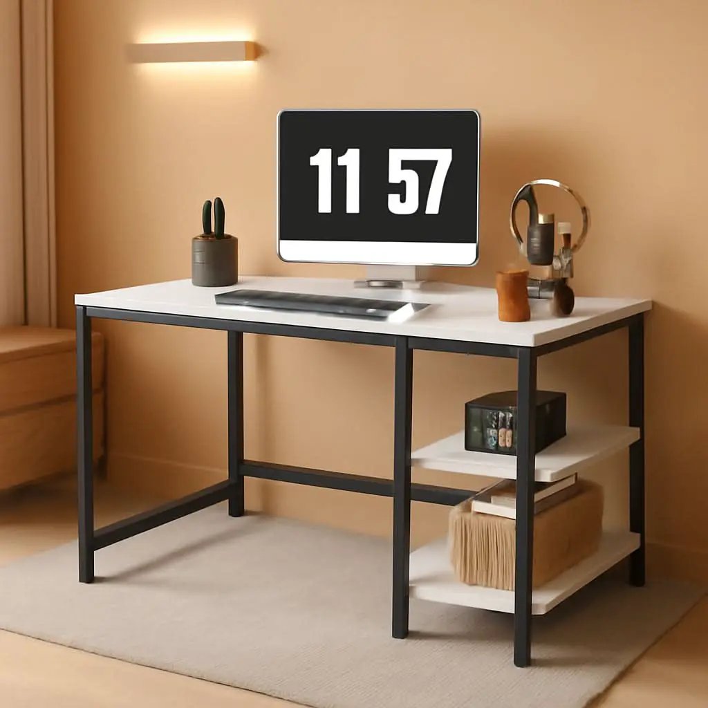 40 Inch White Computer Desk With 2 Tier Shelves Home Office from PriceLows™