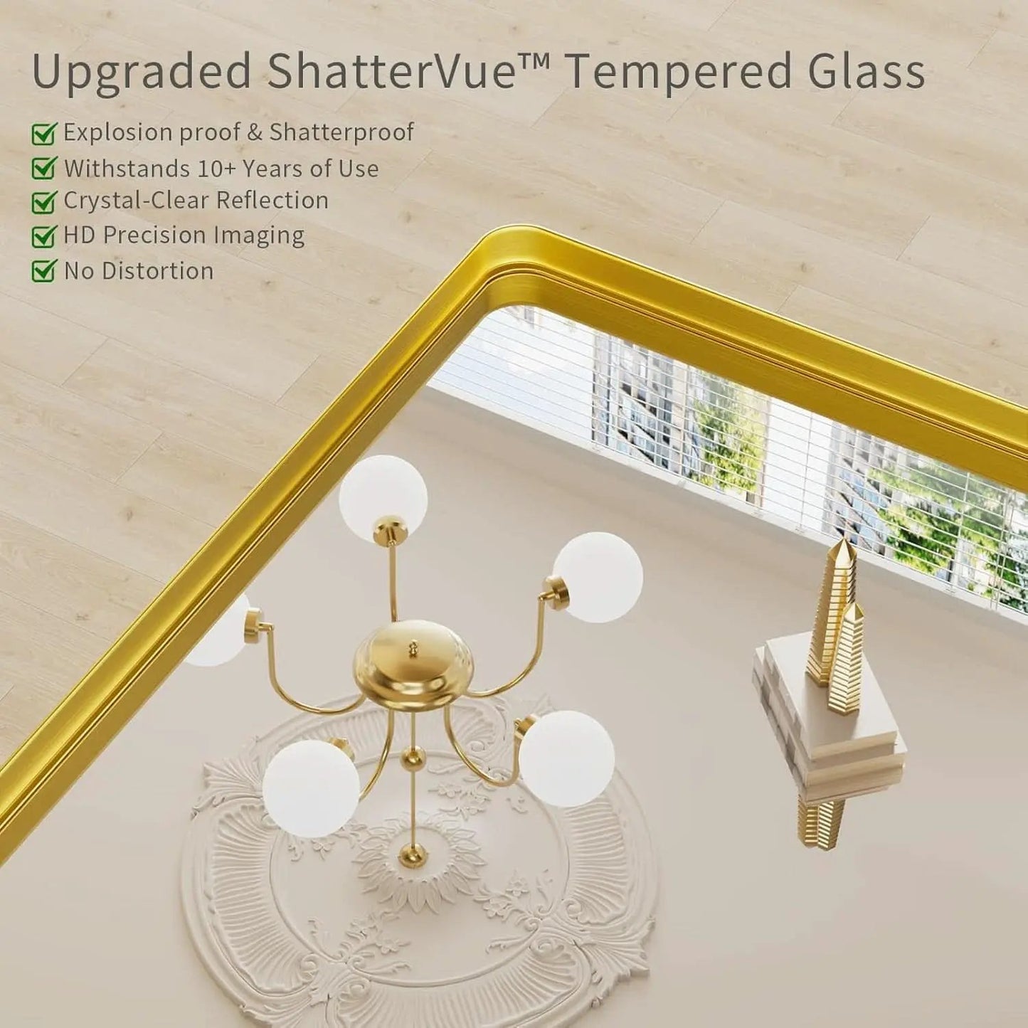 Bathroom Mirror 22x30 Inch Wall Mounted Gold Frame Tempered from PriceLows™