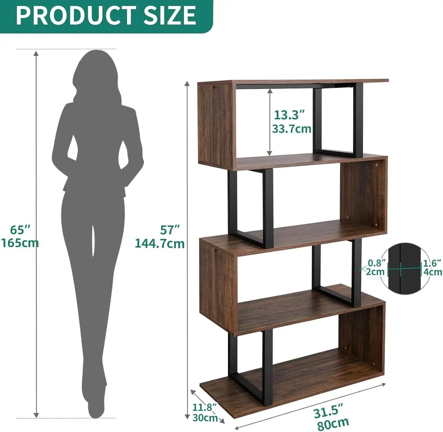 S Shaped 5 Tier Bookshelf Bookcase In Retro Brown Finish from PriceLows™