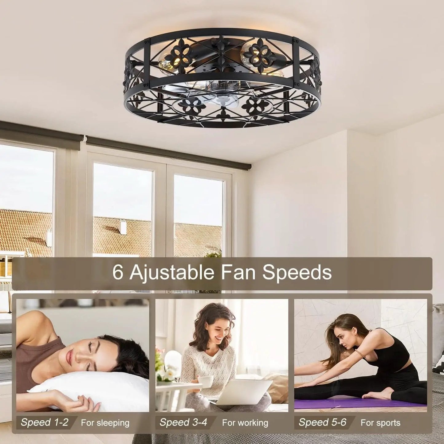 Caged Ceiling Fan 20 Inch Matte Black Remote Control from PriceLows™