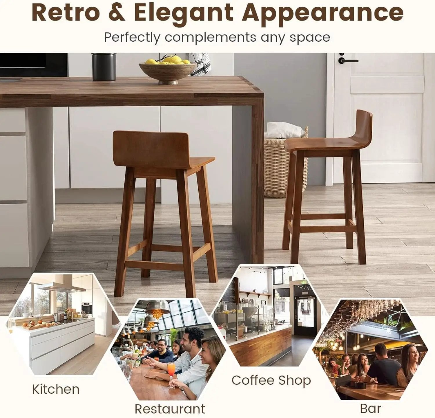 24.5 Inch Counter Height Farmhouse Wooden Bar Stool Set Of 2 With Brown Footrest And Low Back from PriceLows™