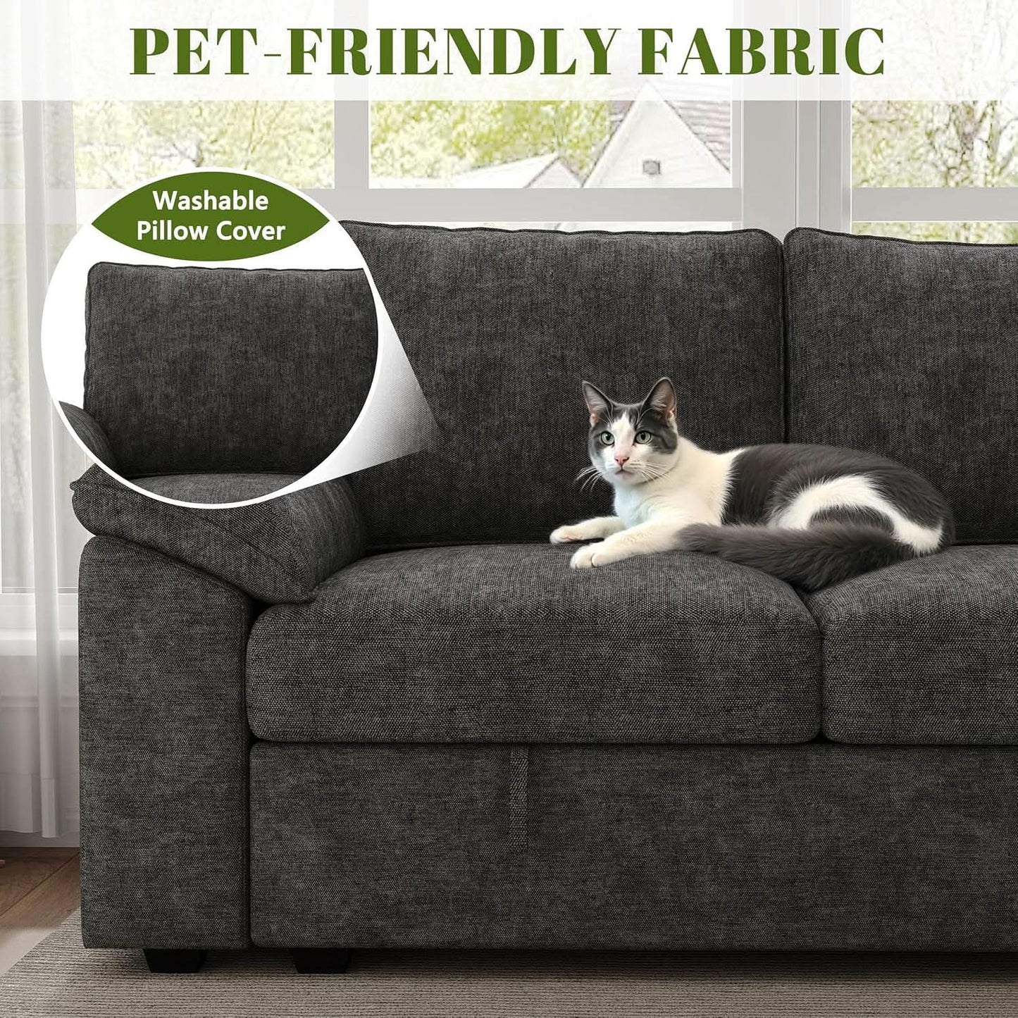 108 Inch Modular Sectional Sleeper Sofa CharcoalGrey from PriceLows™