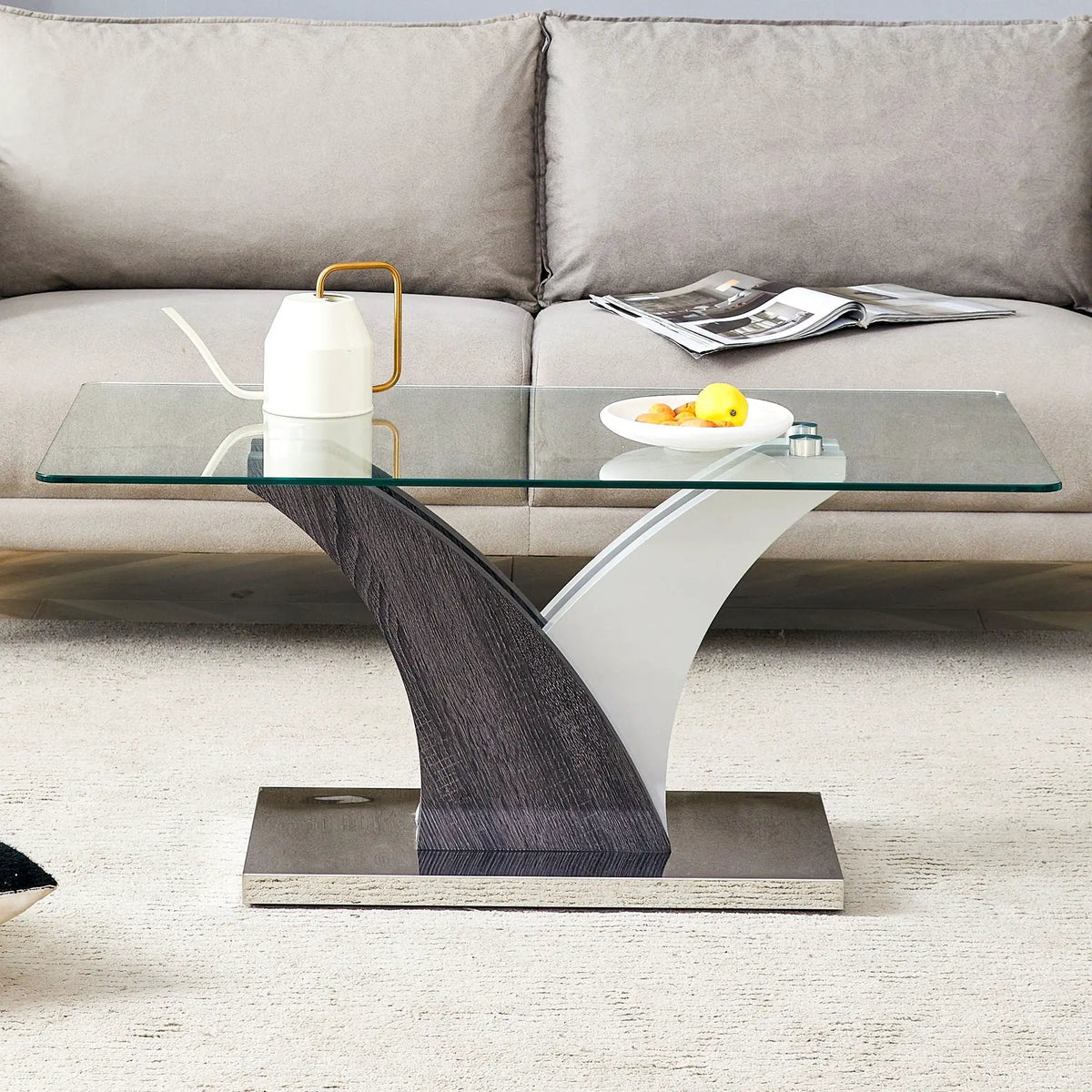 Rectangular Coffee Table | Tempered Glass Top | Artistic Legs | 39.4 X 21.6 In