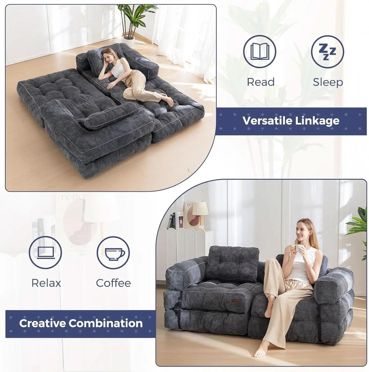 L Shaped Folding Sofa Bed Grey Convertible Sleeper Sofa from PriceLows™