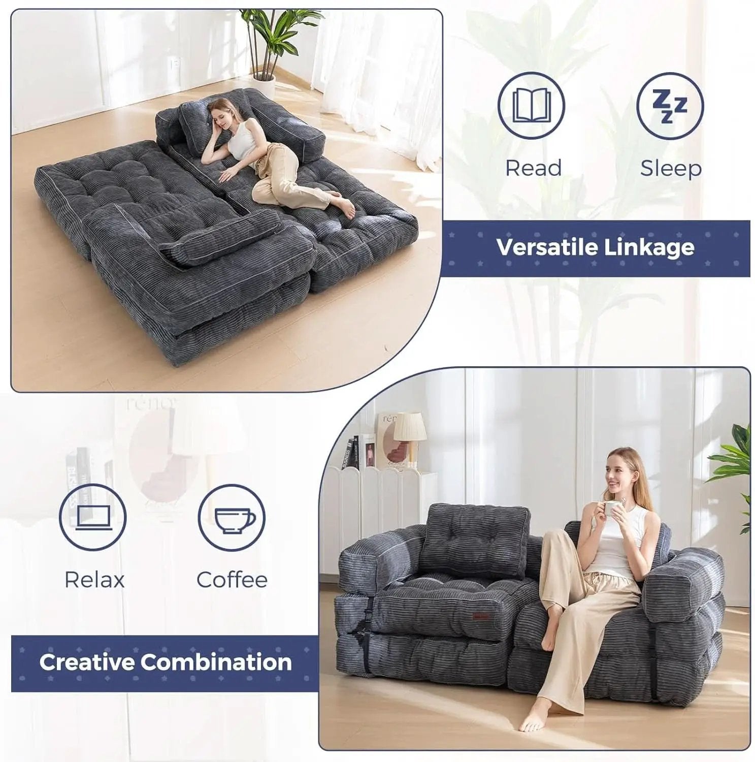 L Shaped Folding Sofa Bed Grey Convertible Sleeper Sofa from PriceLows™