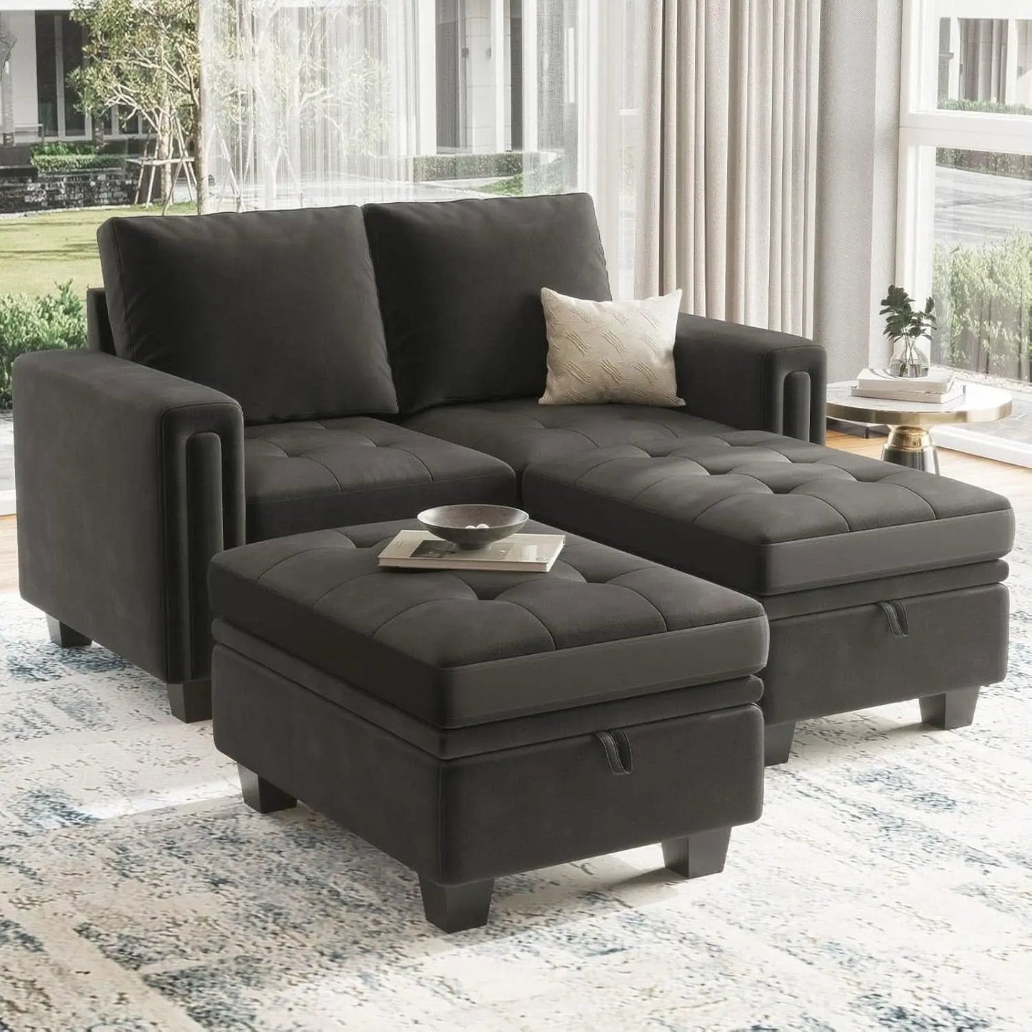 Grey Velvet Modular Sectional Sofa With Storage And Sleeper from PriceLows™