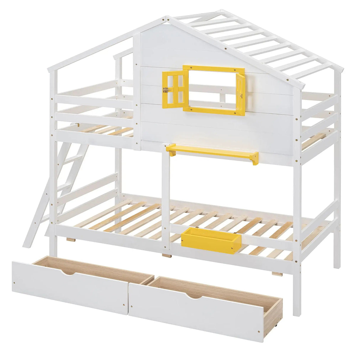 Bunk Bed | Pitched Playhouse Roof | Integrated Storage Drawers
