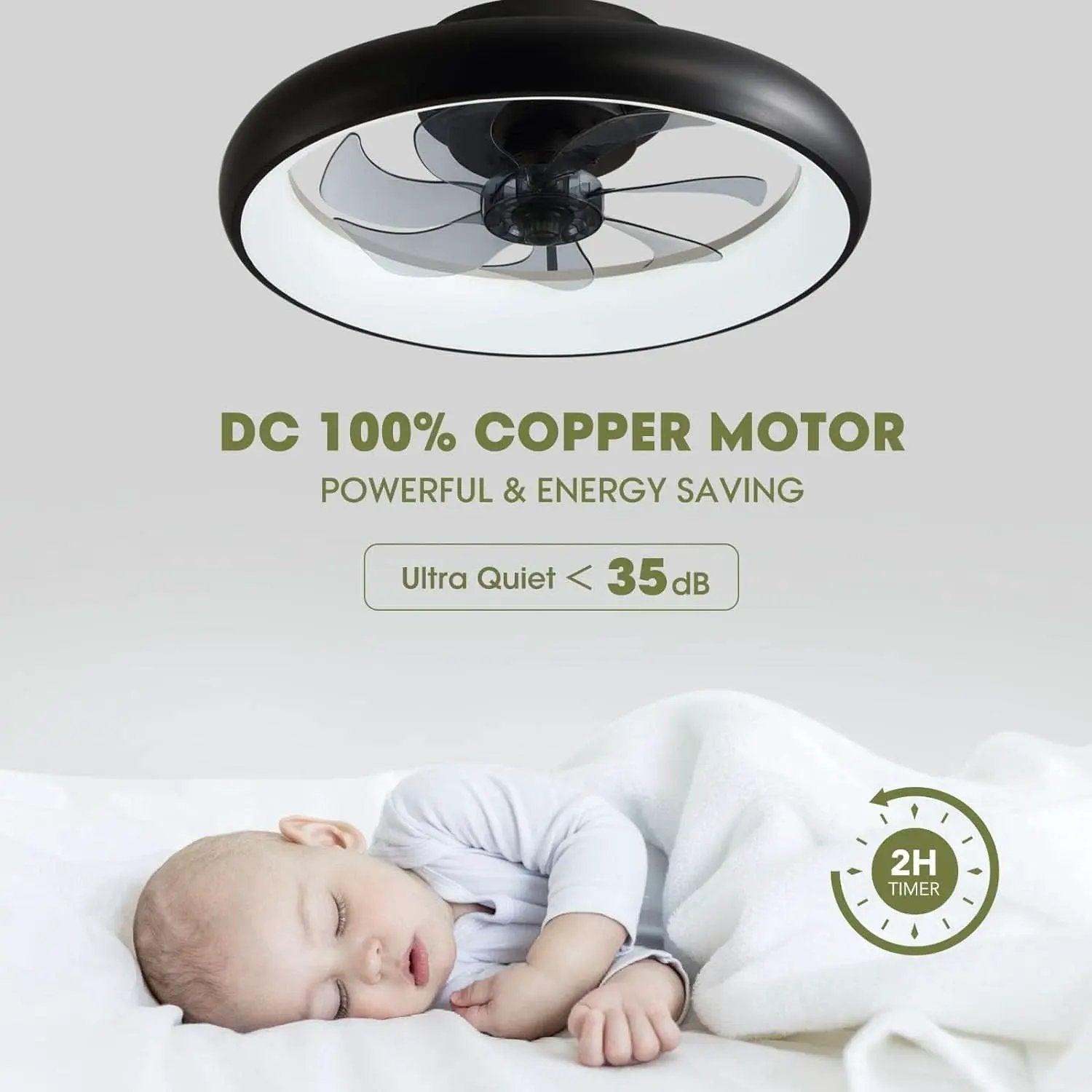 20 Inch Black Flush Mount Smart Ceiling Fan With LED Lights from PriceLows™