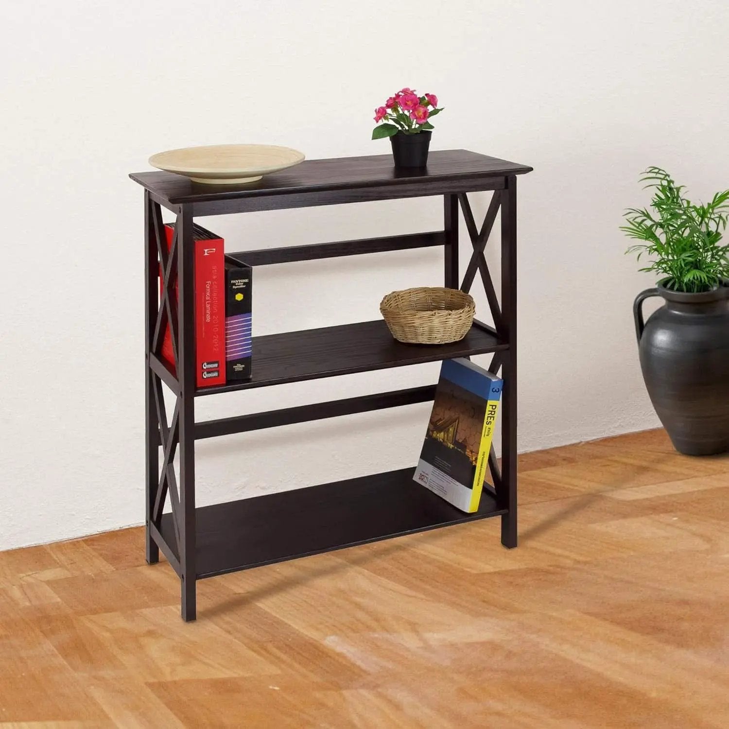 Three-Shelf Solid Wood Bookcase For Home Office Storage from PriceLows™